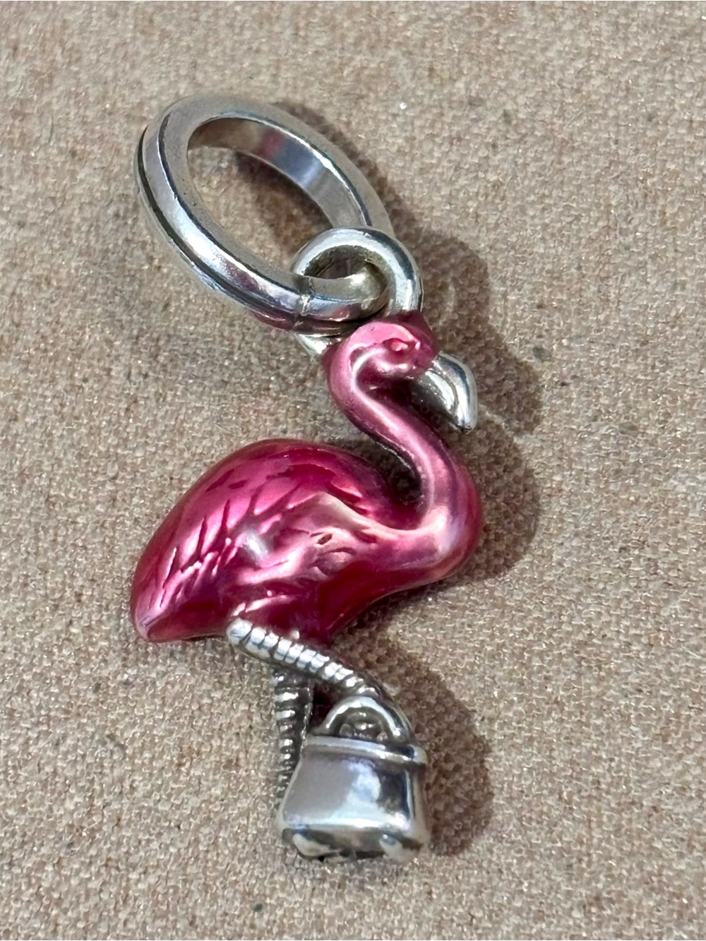 🆕Listing! Brighton Flamingo charm Silver Dark pink enamel Holds tiny handbag